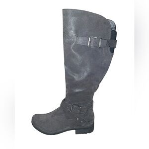 Gray Knee-High Boots with Buckle Detail